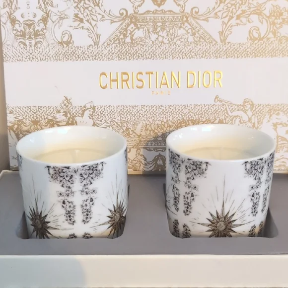 Dior Elegant White and Gold Candle Pair - Picture 1 of 5